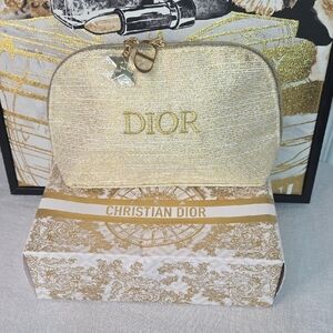Dior Gold Cosmetic Pouch with Star Charm and Box NIB NWT
